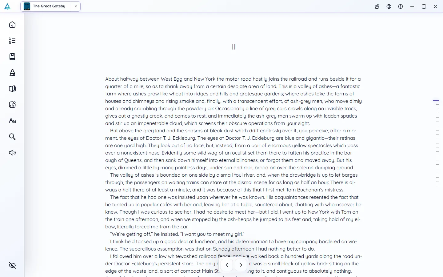 A book open in the DeltaScroll reading view on Windows